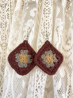 Crochet Mojo Moon Square Earrings - Brown/Sage