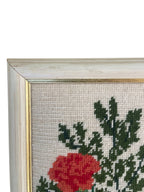 Vintage Carnations completed cross stitch in Frame D’art