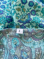 70s Inspired Turquoise Gypsy Border Print Blouse Sz 14