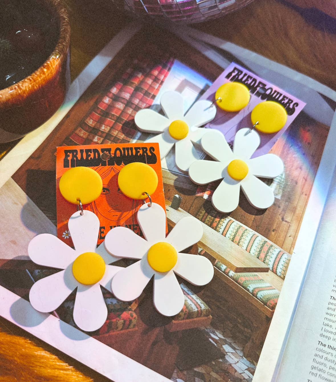 Yellow/White 1960s/1970s inspired flower earrings