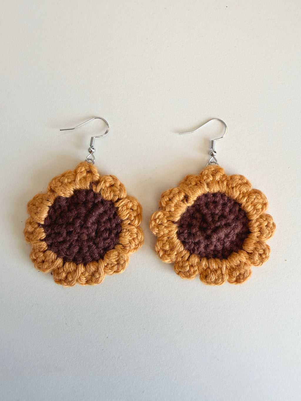 Handmade Crochet Sunflower Dangle Earrings