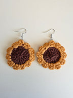 Handmade Crochet Sunflower Dangle Earrings