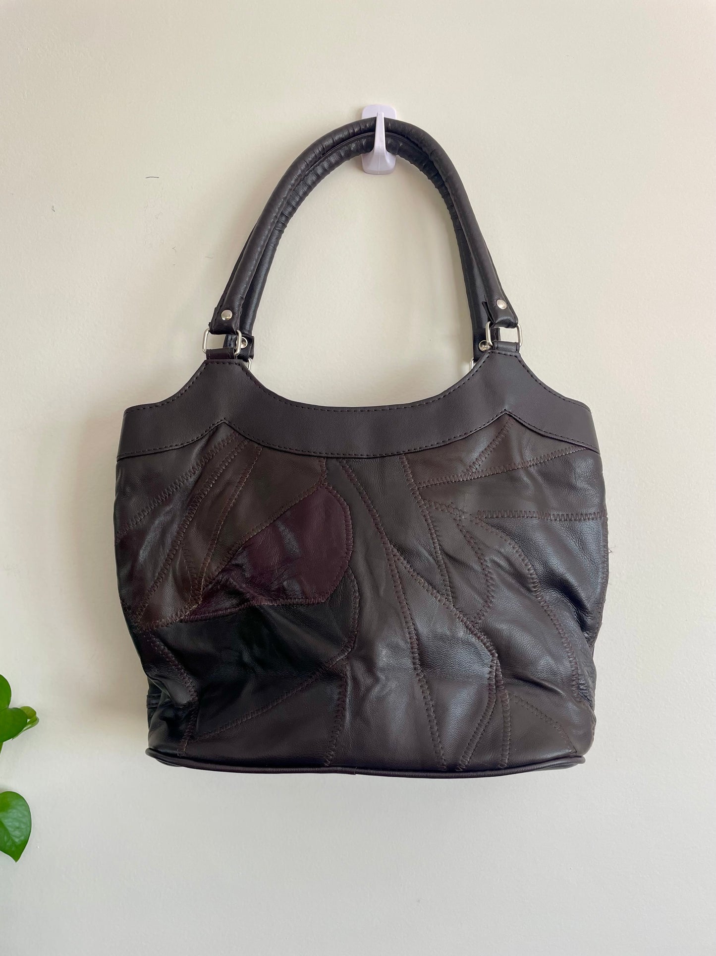 Dark Brown Patch Faux Leather Handbag