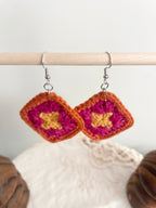 Crochet Little Square Earrings - Yellow/Pink/Orange