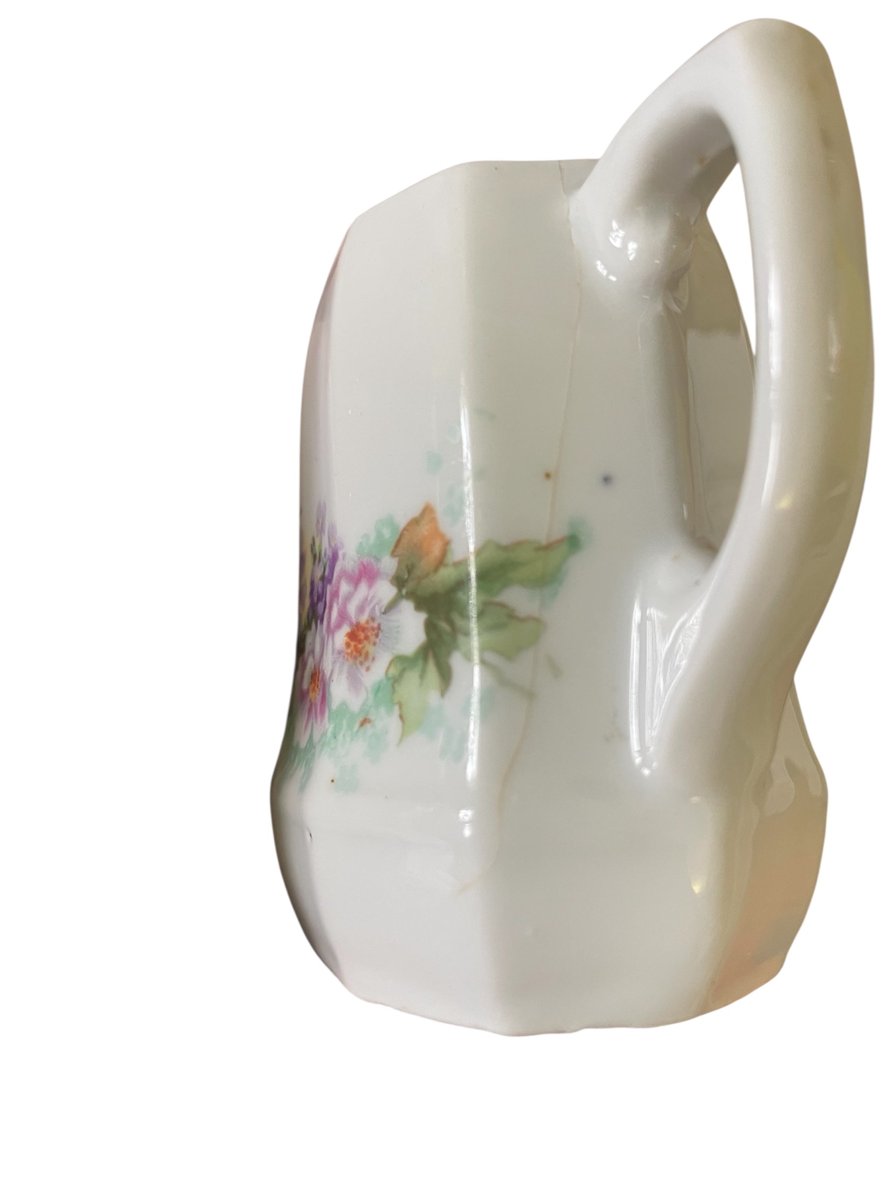 Mini porcelain creamer with dainty purple & pink floral design