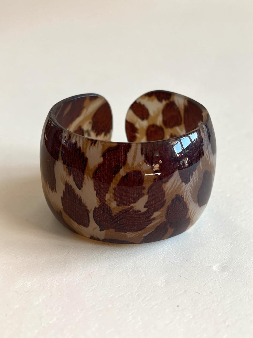 Chunky Leopard Print Acrylic Cuff Bracelet - Wide Resin Animal Print Bangle