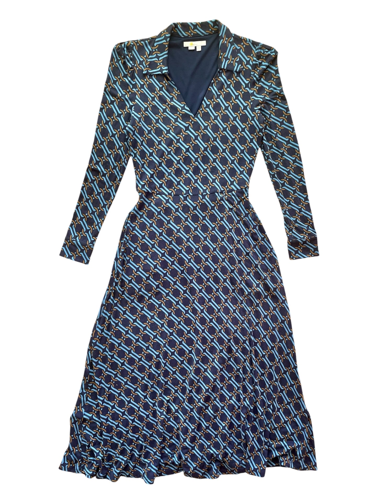 Retro Print Long Sleeve Belted Dress