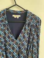 Retro Print Long Sleeve Belted Dress