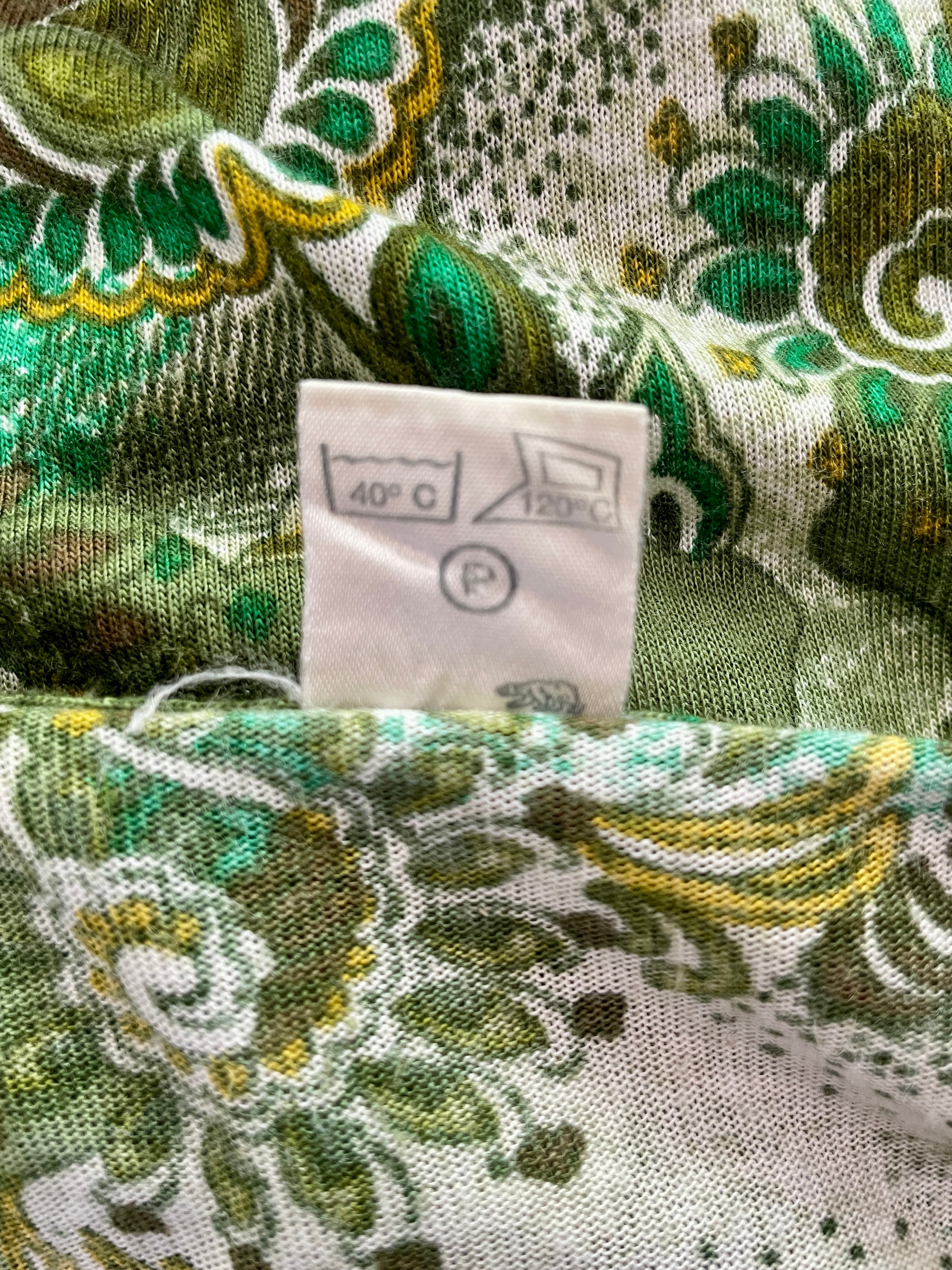 Vintage Sperla Green Psychedelic Paisley Shirt – 1970s Dagger Collar Blouse Sz 14