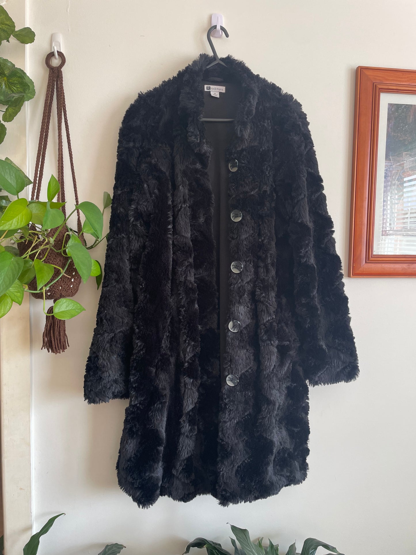 Black Faux Fur Coat with Button up front Sz 10