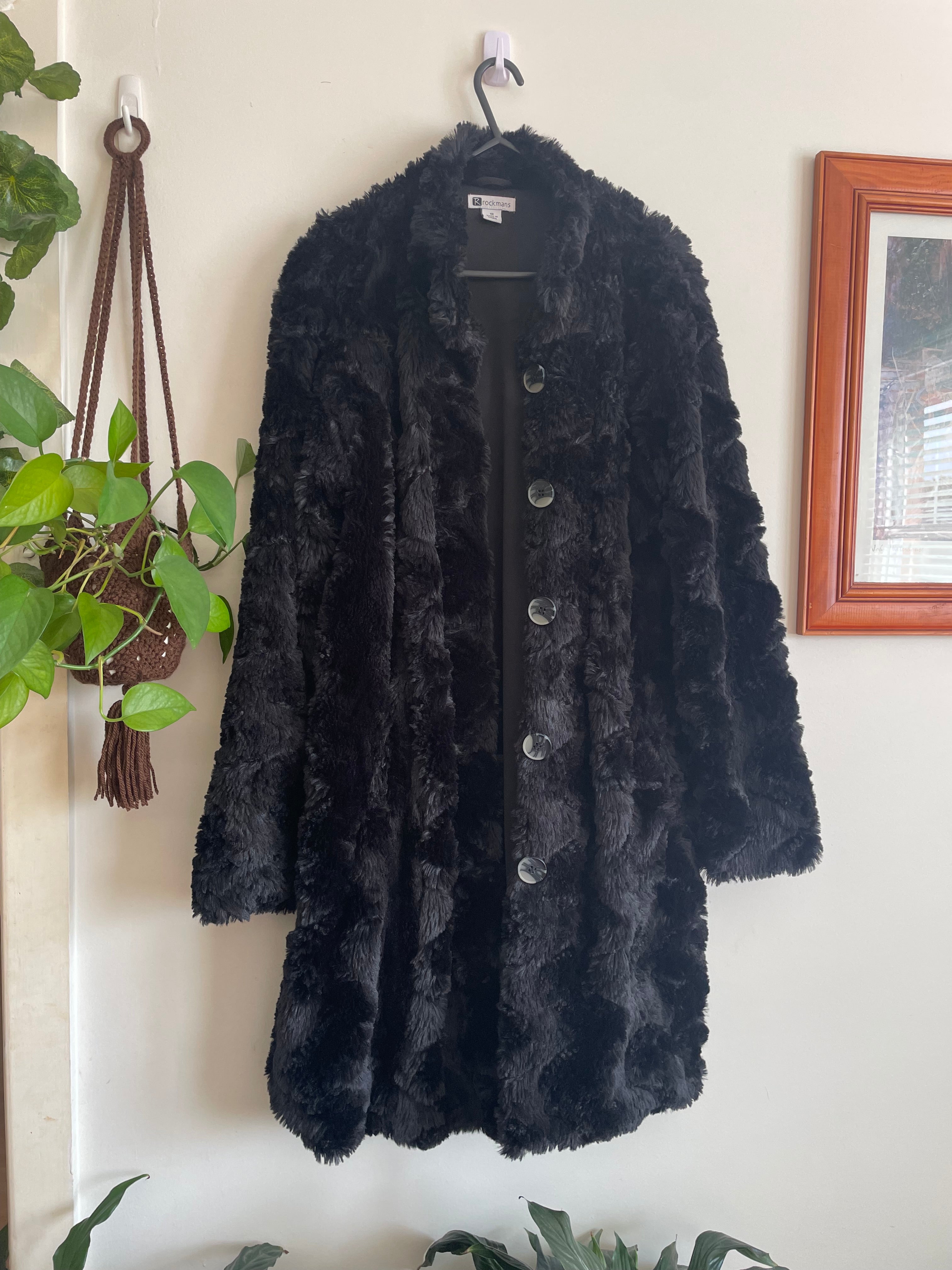 Black Faux Fur Coat with Button up front Sz 10
