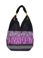 Hobo Style Sling Bag with Elephants and Embroidered Trim