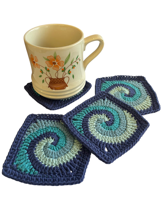 Crochet coasters Set of 4 - Blue Swirl