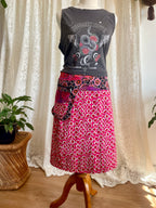 Bold Print Adjustable Wrap Skirt with Pocket - Pink