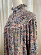 Vintage Joyce Ewing-Bradley Paisley Midi Dress – Ruffle High Neck Boho Smock - Sz 16