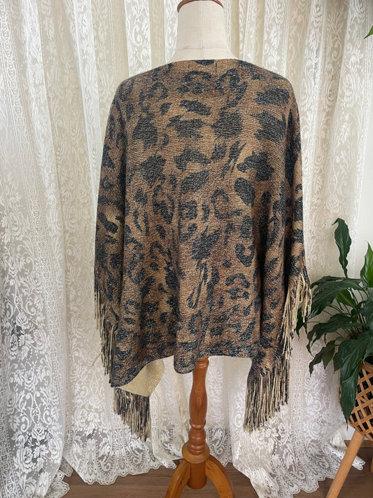 Tiger print poncho with fringe