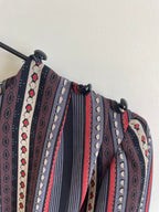 Vintage Sheer Belted Stripe Long Sleeve Dress