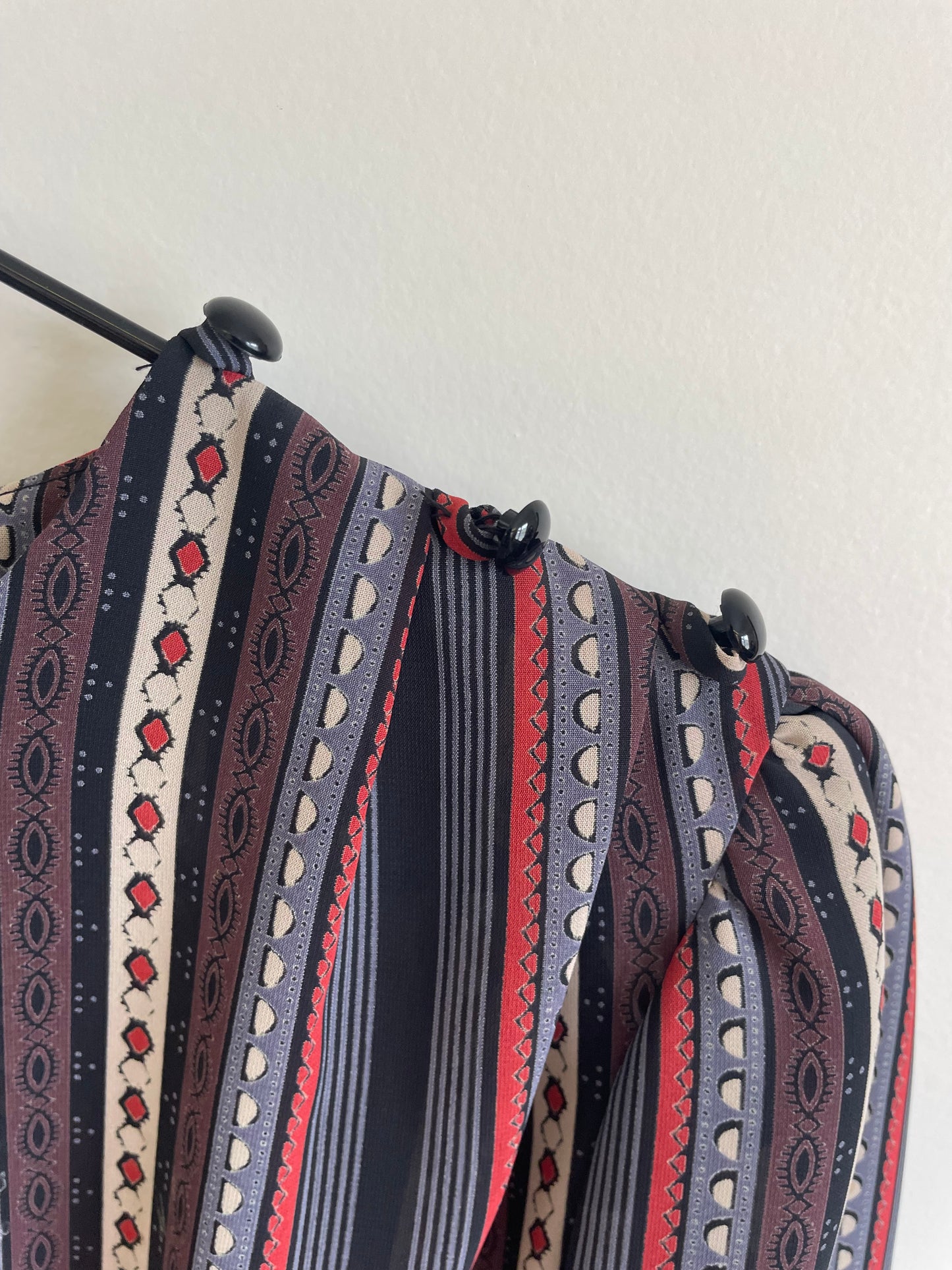 Vintage Sheer Belted Stripe Long Sleeve Dress