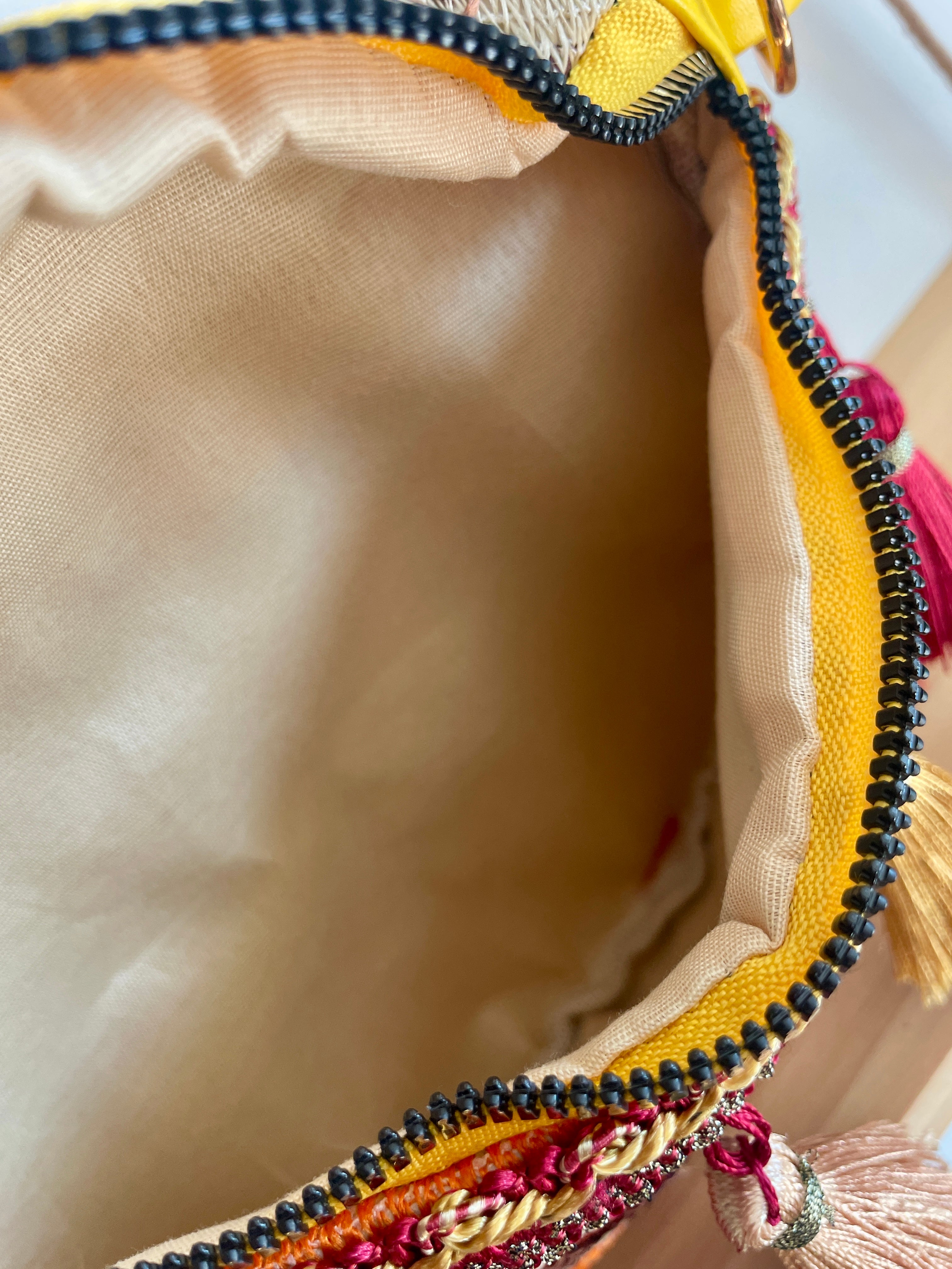 Boho Crossbody Bag w/ Thick Geometric Strap & Tassels