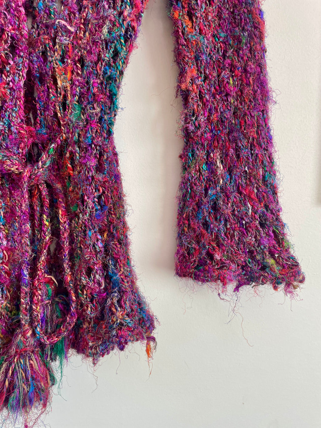 Recycled silk Crochet mesh tie up cardigan