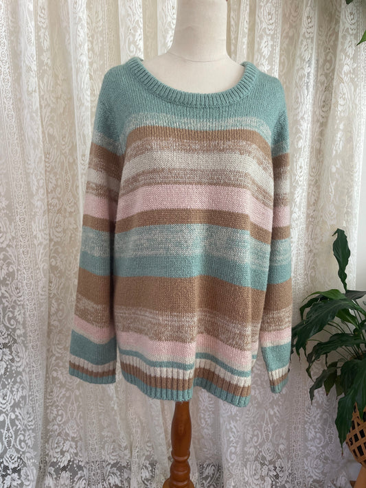 Soft multicolour striped knit jumper - Sz L