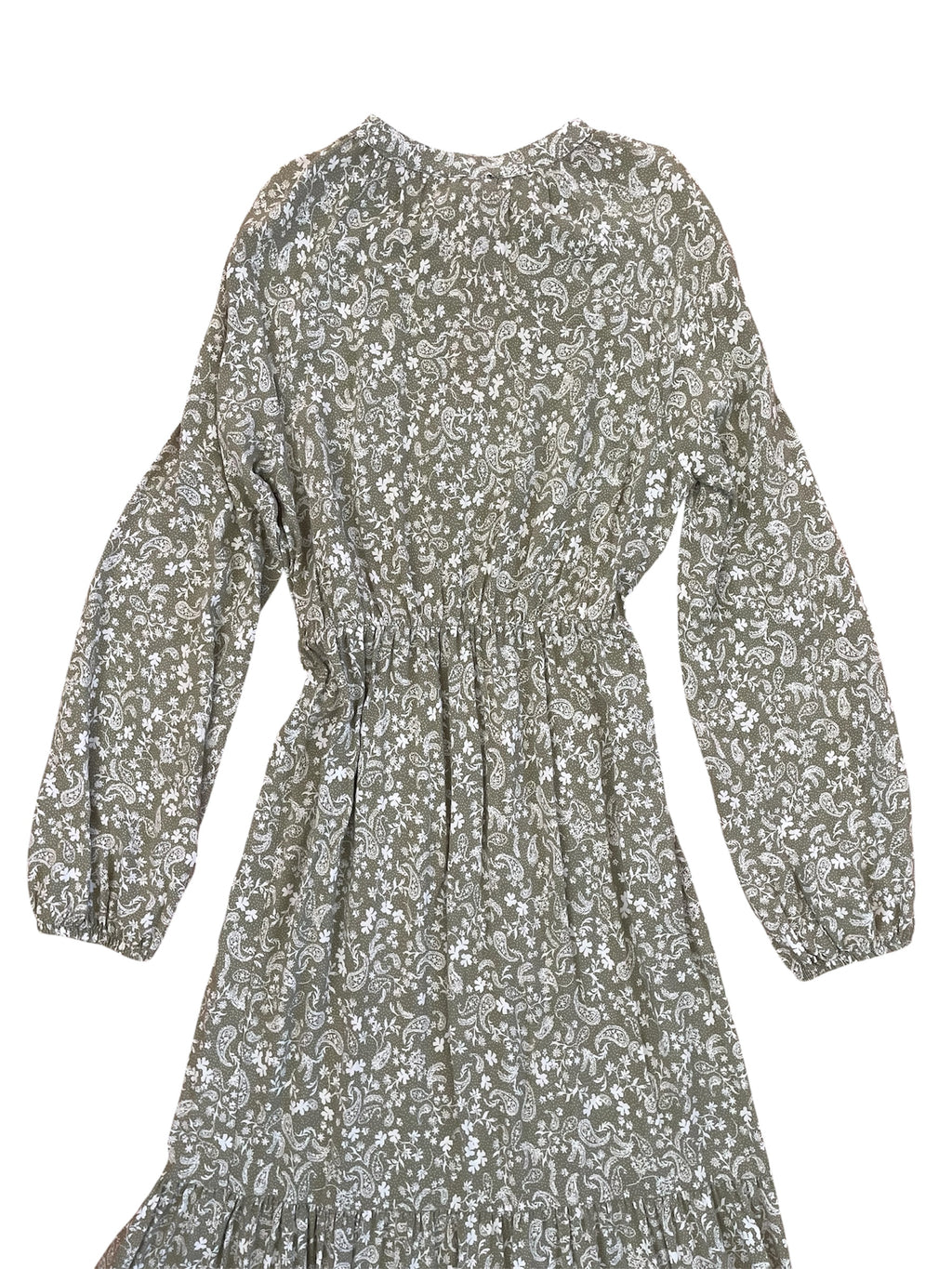 Long Sleeve Sage Paisley Print Dress