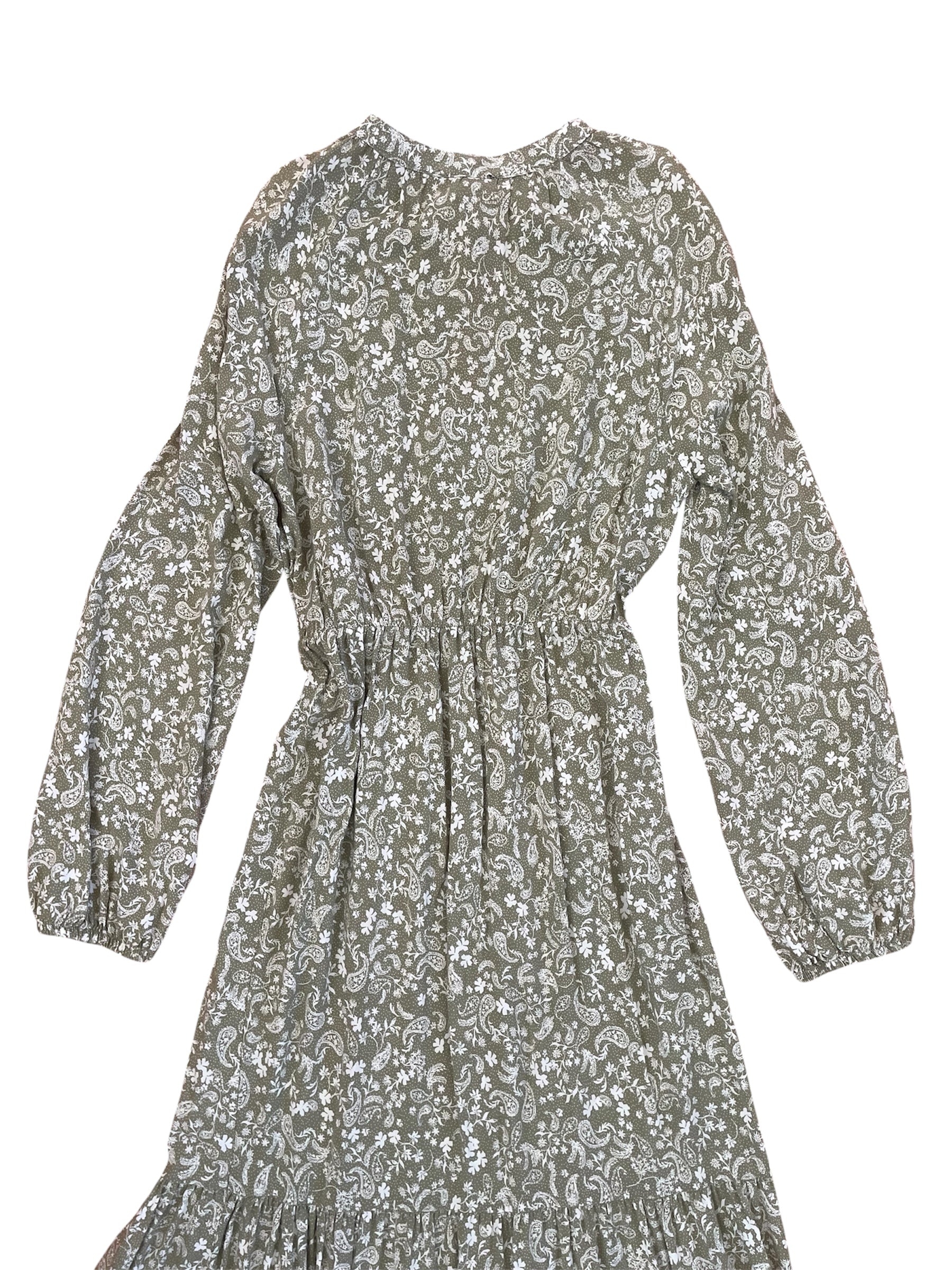 Long Sleeve Sage Paisley Print Dress