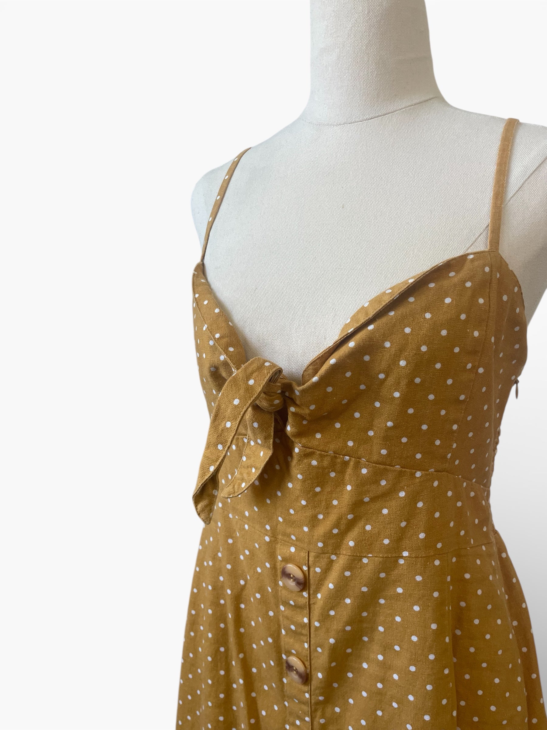 Preloved - Mustard polka dot dress - Sz M