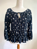 Just Jeans Black Daisy Print Shirred Boho Top – Size 10