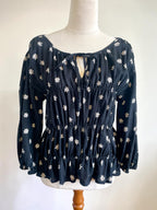 Just Jeans Black Daisy Print Shirred Boho Top – Size 10