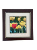 Handpainted Tulips Vintage Ceramic Tile In Custom Wooden Frame