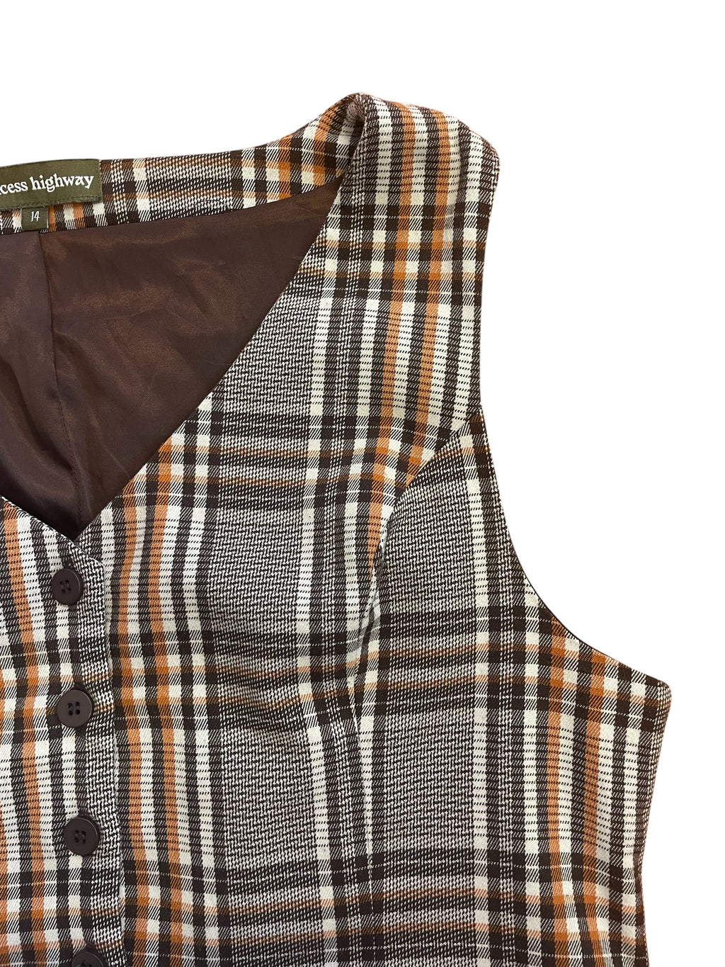 Brown & Orange Plaid Tailored Style Vest