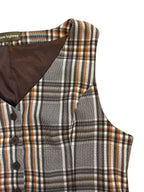 Brown & Orange Plaid Tailored Style Vest