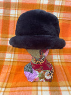 Y2K Black Faux Fur small Brimmed hat