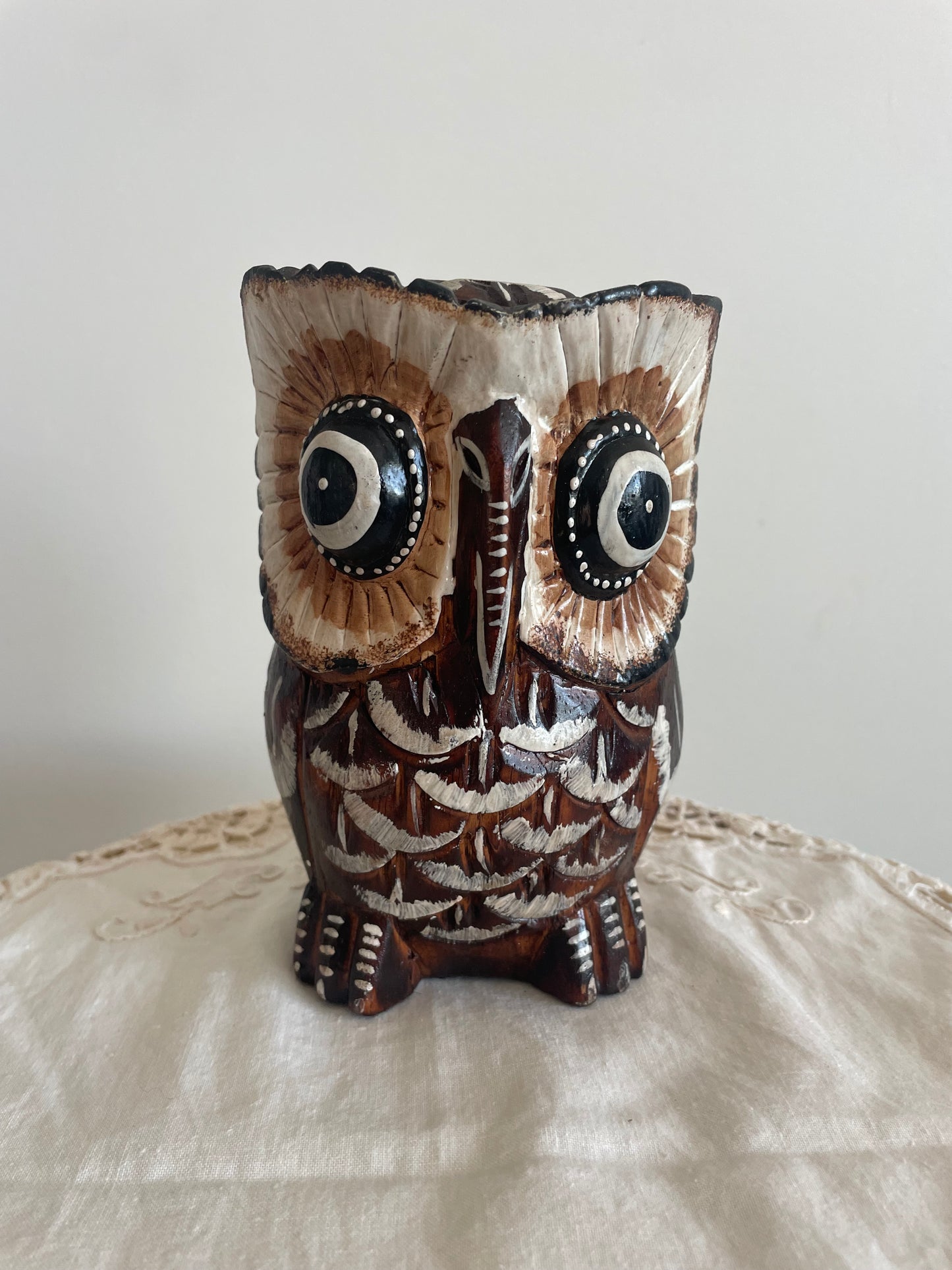 Carved Rustic Wooden Owl Statue