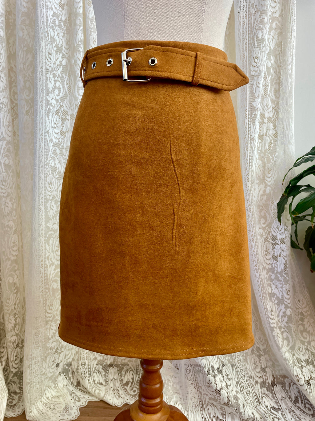 SES Tan Suede look 70s Mod Style A-Line Skirt Sz 14