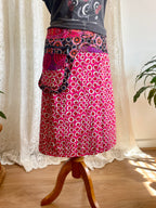 Bold Print Adjustable Wrap Skirt with Pocket - Pink