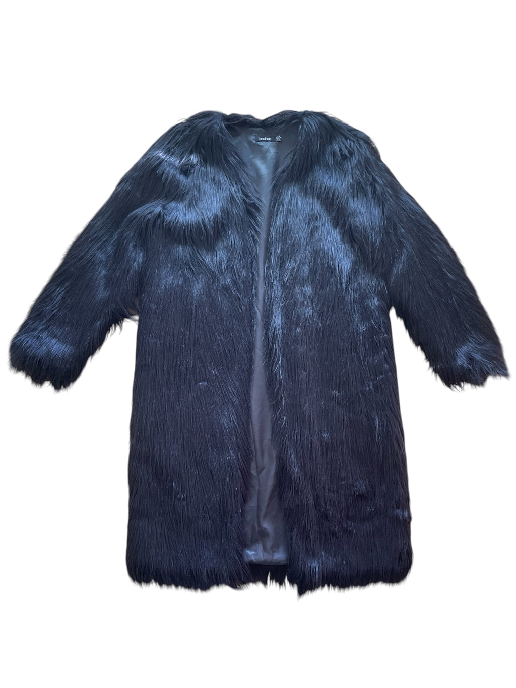 Long line Faux fur Shaggy Black Coat