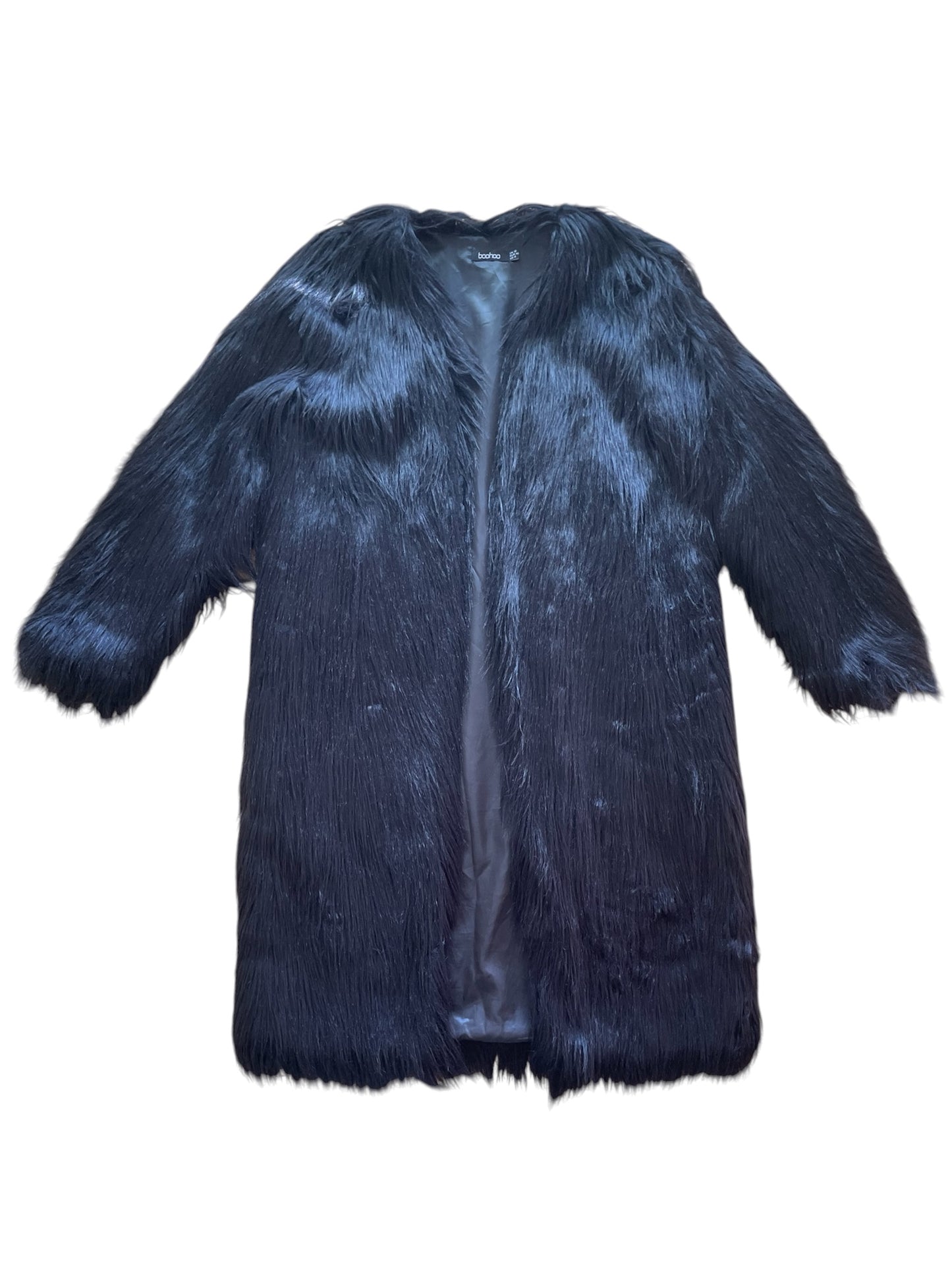 Long line Faux fur Shaggy Black Coat