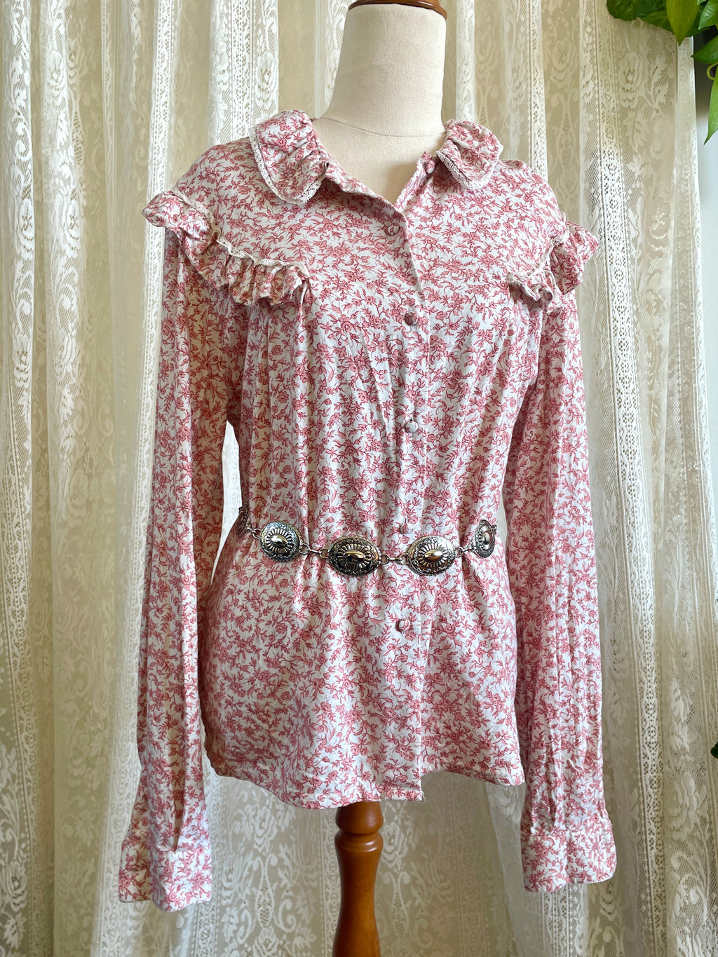 Vintage Italian Il camiciaio del Re Romantic Ditsy Floral Ruffle Top Sz 10
