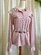 Vintage Italian Il camiciaio del Re Romantic Ditsy Floral Ruffle Top Sz 10
