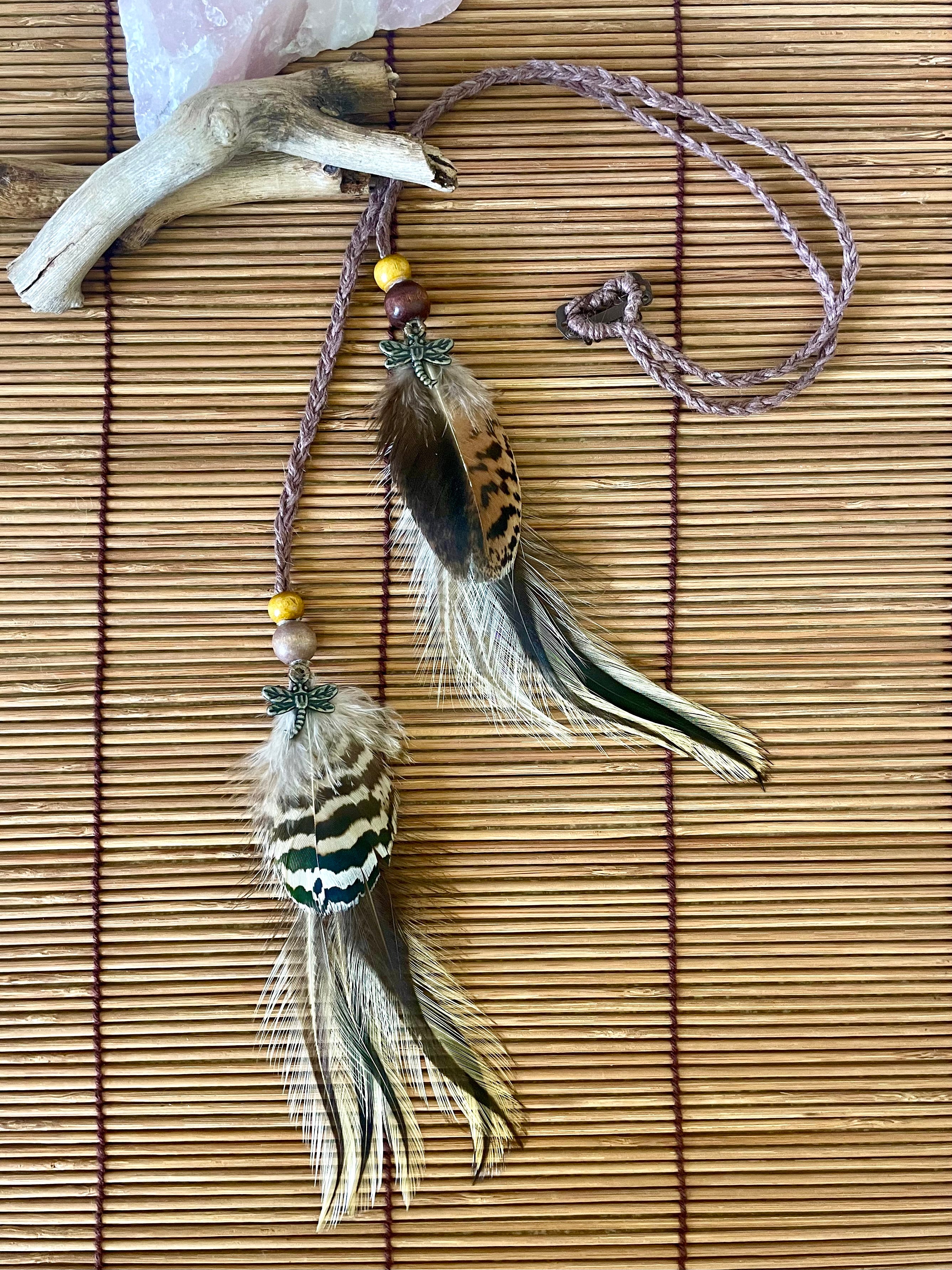Feather & Hemp Hair Extension - Double Stranded Brown mix/Dragonfly