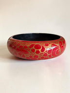 Vintage Hand Painted Wooden Bangle Red Gold Kashmiri Lacquer Boho Statement Bracelet