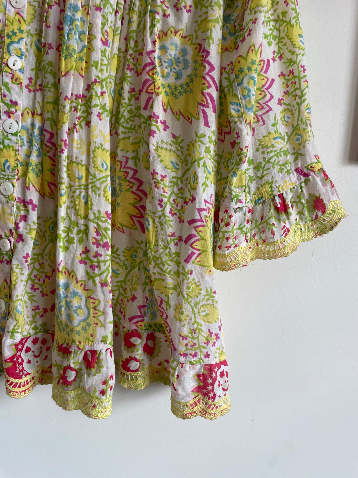 Cotton 3/4 sleeve Lime Floral Blouse