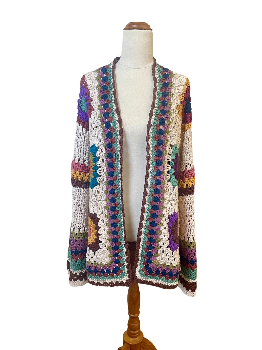 Mojo Moon Crochet Retro Cotton Cardigan Multicolour