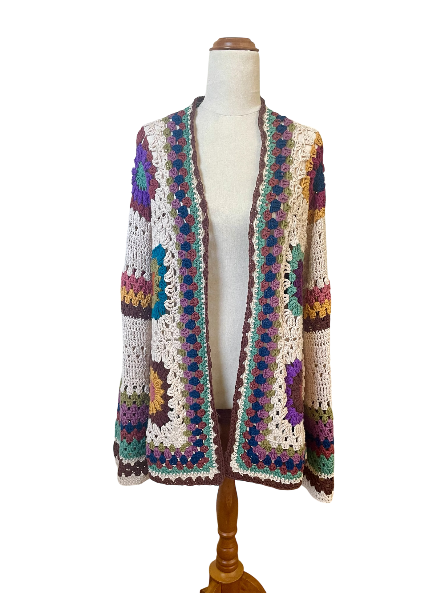 Mojo Moon Crochet Retro Cotton Cardigan Multicolour