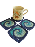 Crochet coasters Set of 4 - Blue Swirl