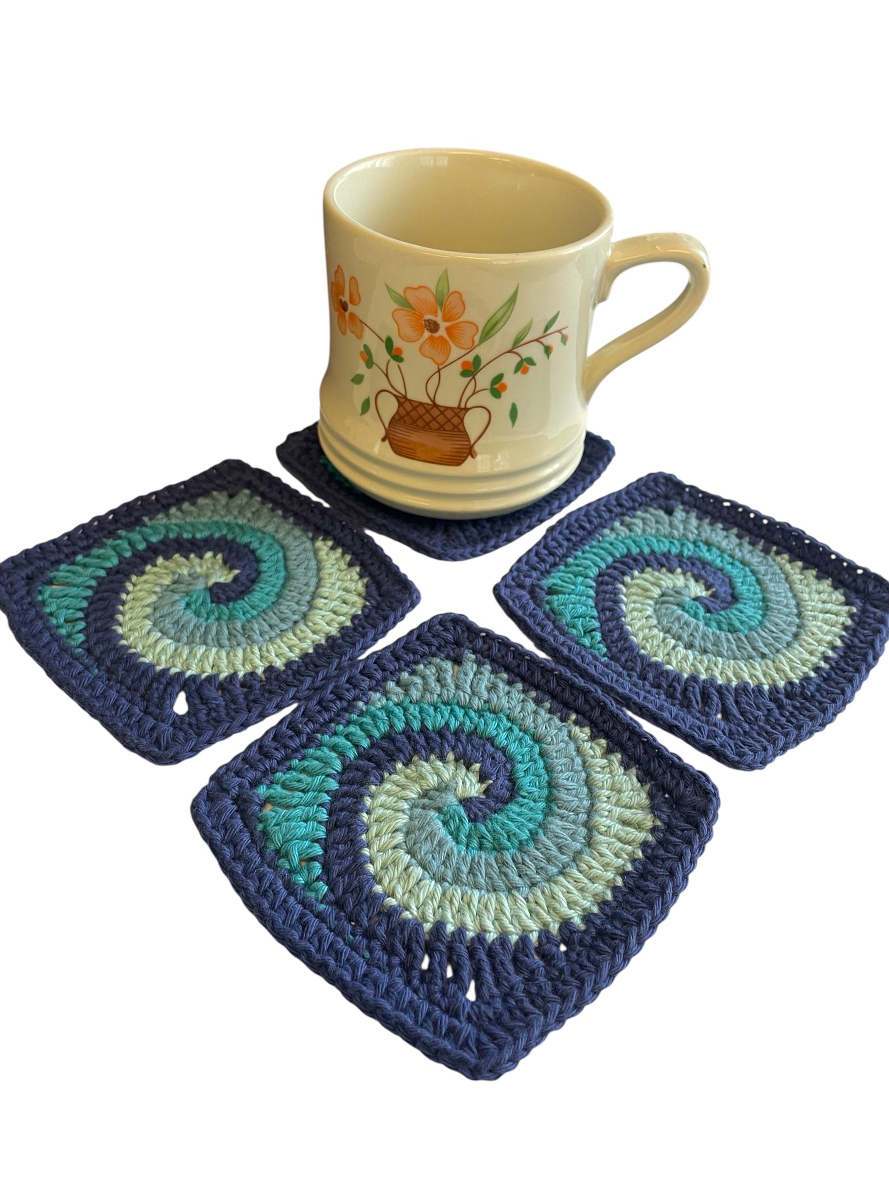 Crochet coasters Set of 4 - Blue Swirl