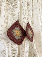 Crochet Mojo Moon Square Earrings - Brown/Sage