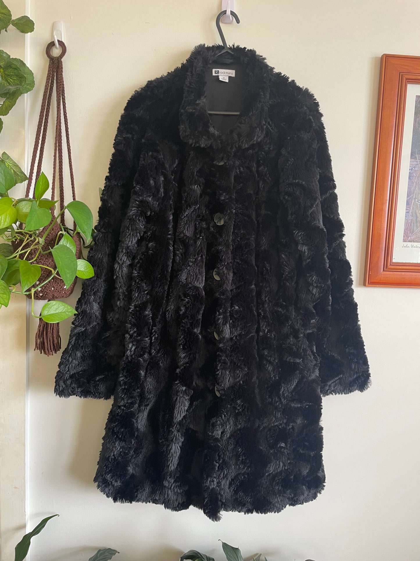 Black Faux Fur Coat with Button up front Sz 10